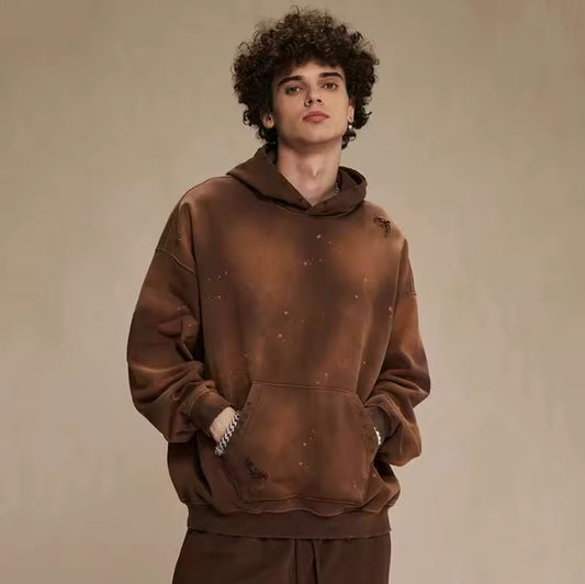 Faded Brown Distressed Hoodie