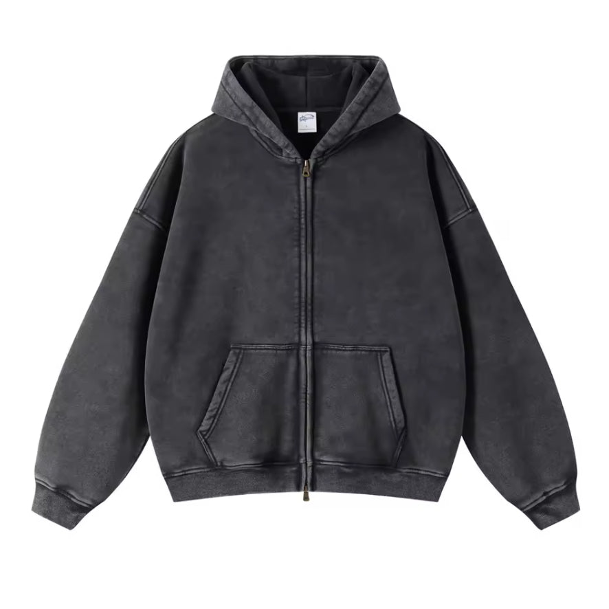 Faded Black Double Zip Hoodie