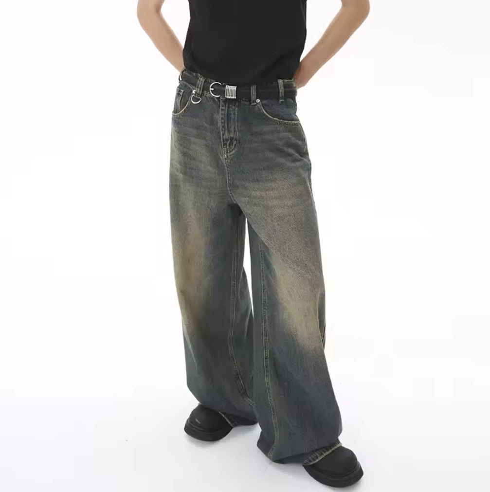 Navy Blue Desert Wash Baggy Jeans