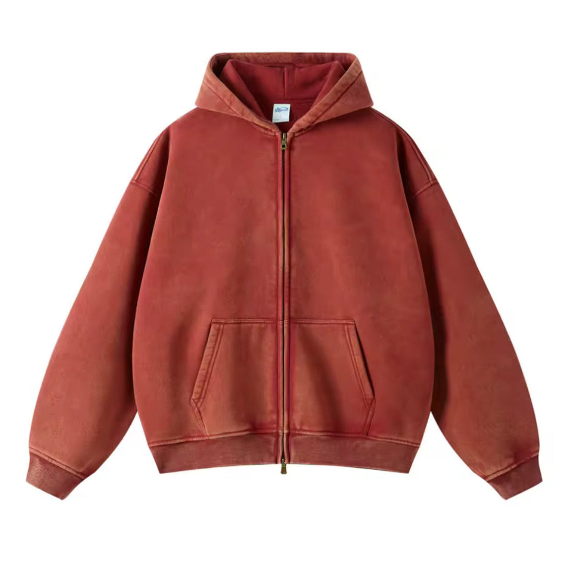 Faded Red Double Zip Hoodie