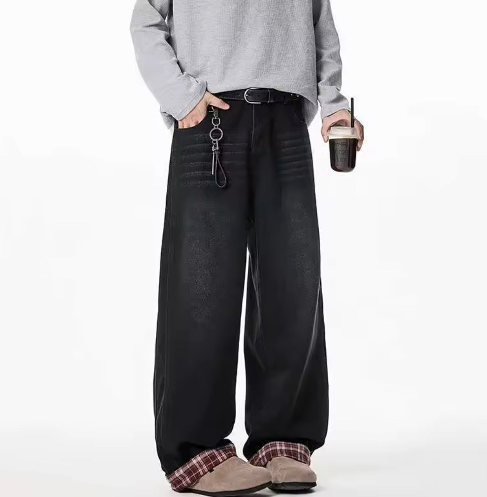 Plaid Cuffed Black Jeans