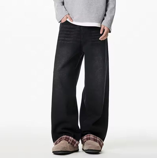 Plaid Cuffed Black Jeans