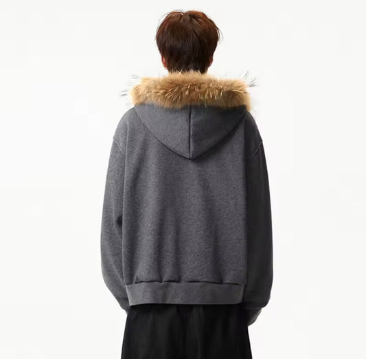 Dark Gray Fur Zip-up