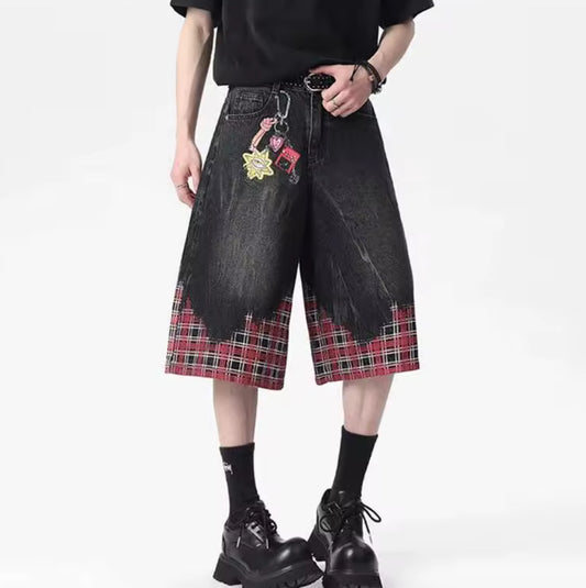 Black Retro Plaid Jorts