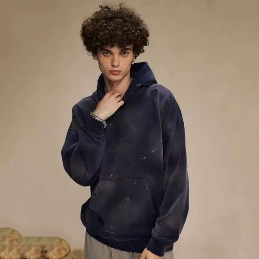 Navy Blue Distressed Hoodie