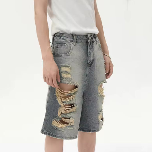 Ripped Distressed Blue Jorts