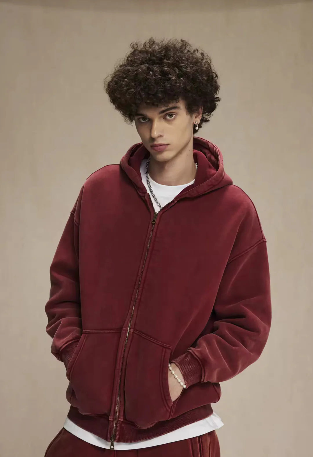 Faded Red Double Zip Hoodie