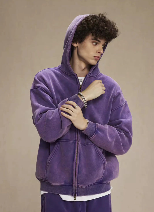 Faded Purple Double Zip Hoodie