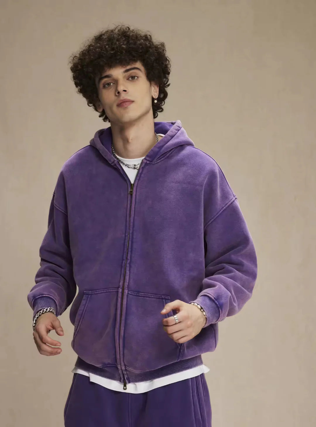 Faded Purple Double Zip Hoodie