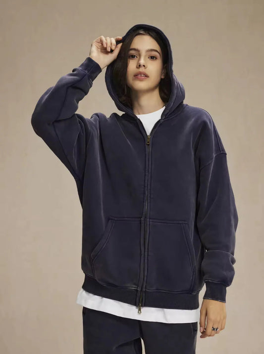 Faded Navy Blue Double Zip Hoodie