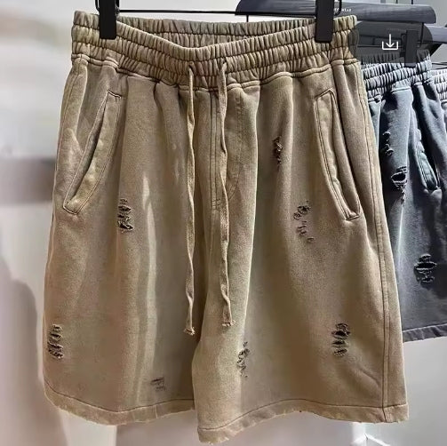 Beige Ripped Shorts