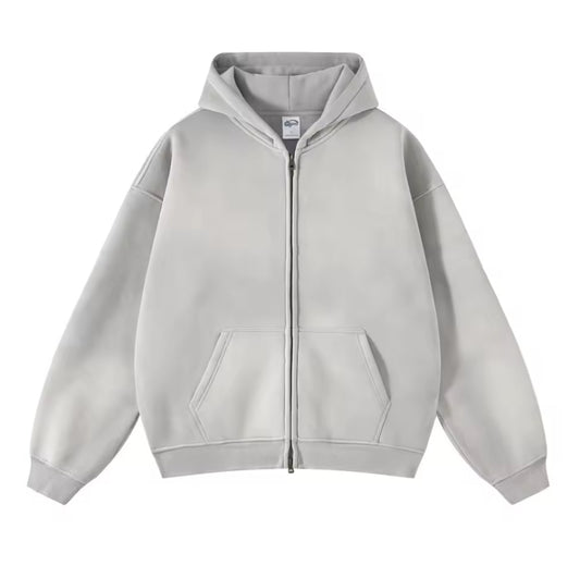 Faded Grey Double-Zip Hoodie