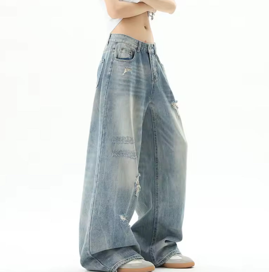 Light Blue Washed Tattered Denim