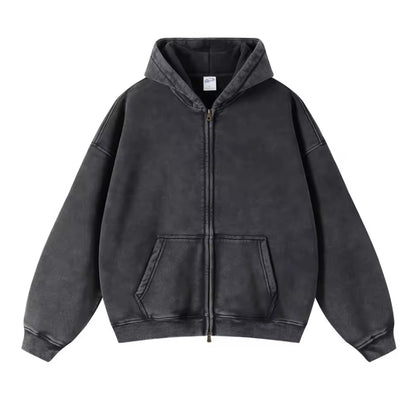 Faded Black Double Zip Hoodie