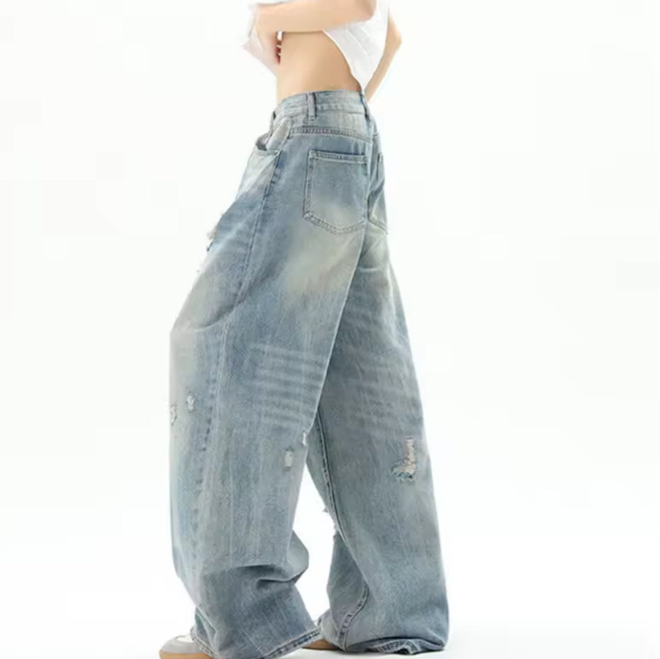 Light Blue Washed Tattered Denim