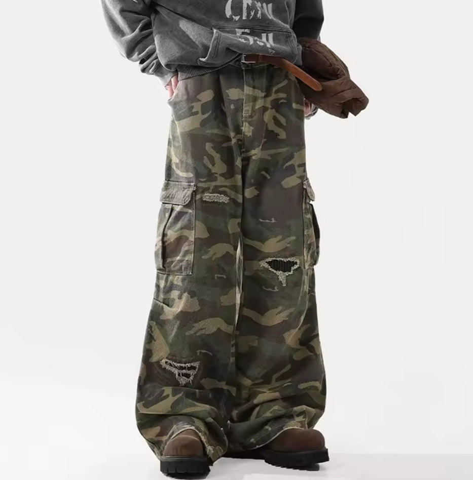 Distressed Camo Denim
