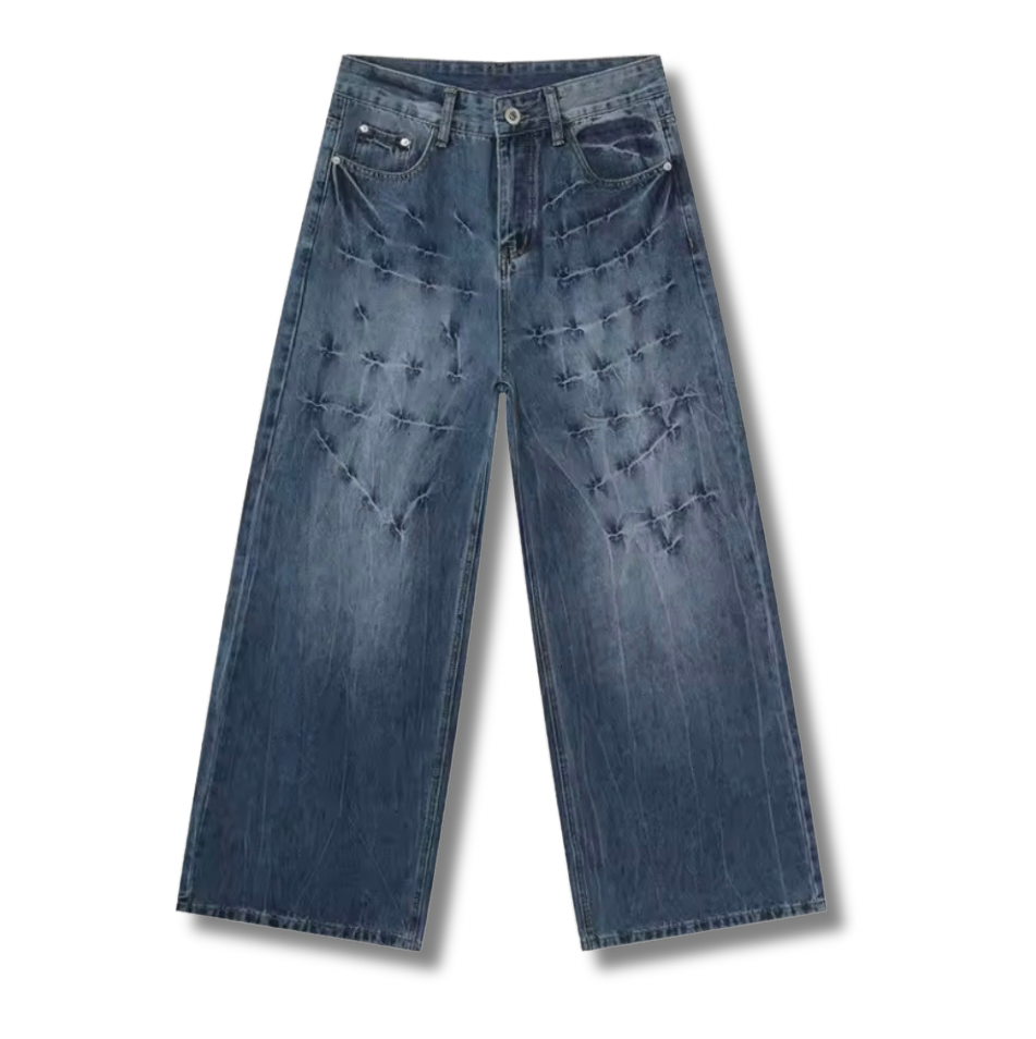 Blue Barbed Wash Jeans