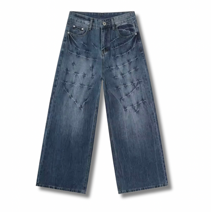 Blue Barbed Wash Jeans