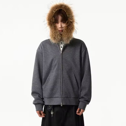 Dark Gray Fur Zip-up