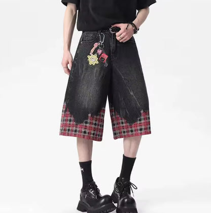 Black Retro Plaid Jorts