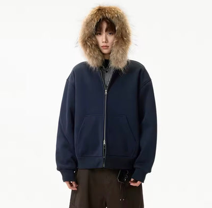 Navy Blue Fur Zip-up