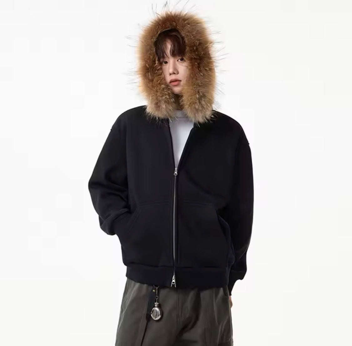 Black Fur Zip-up