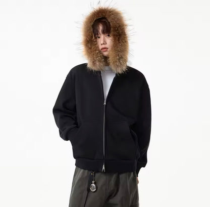 Black Fur Zip-up