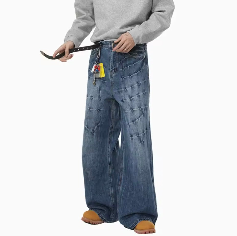 Blue Barbed Wash Jeans