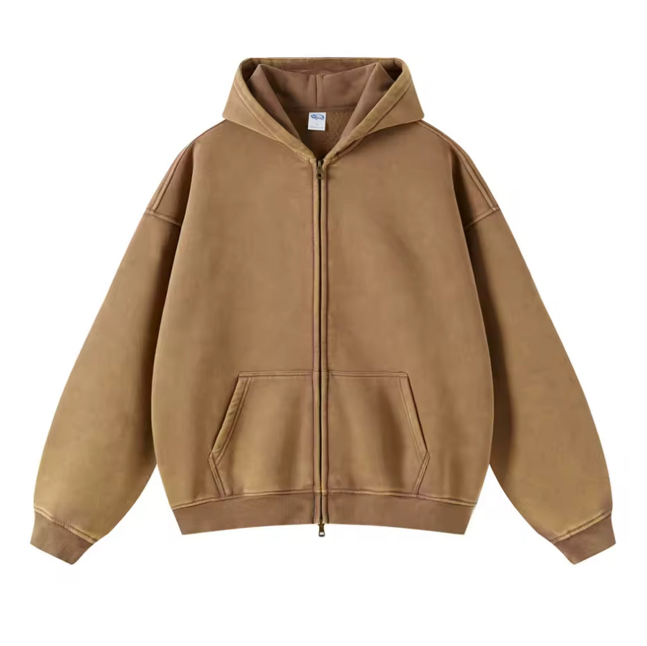 Faded Brown Double Zip Hoodie