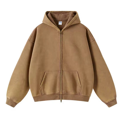Faded Brown Double Zip Hoodie