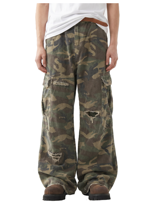 Distressed Camo Denim