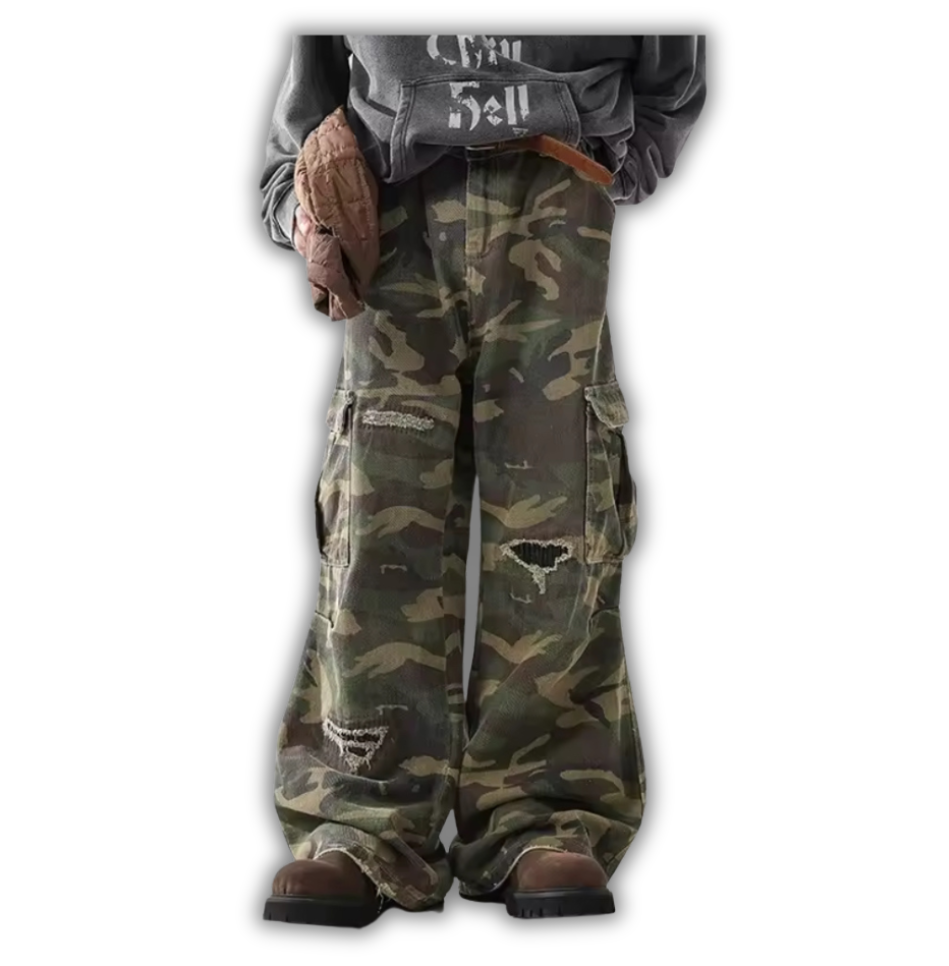 Distressed Camo Denim