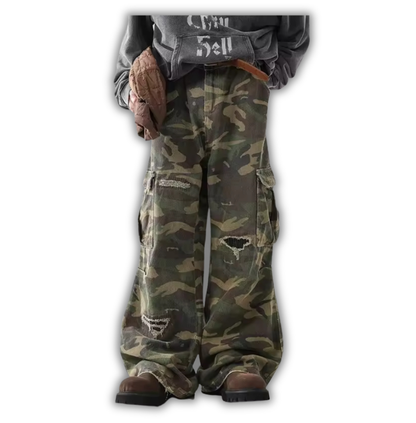 Distressed Camo Denim