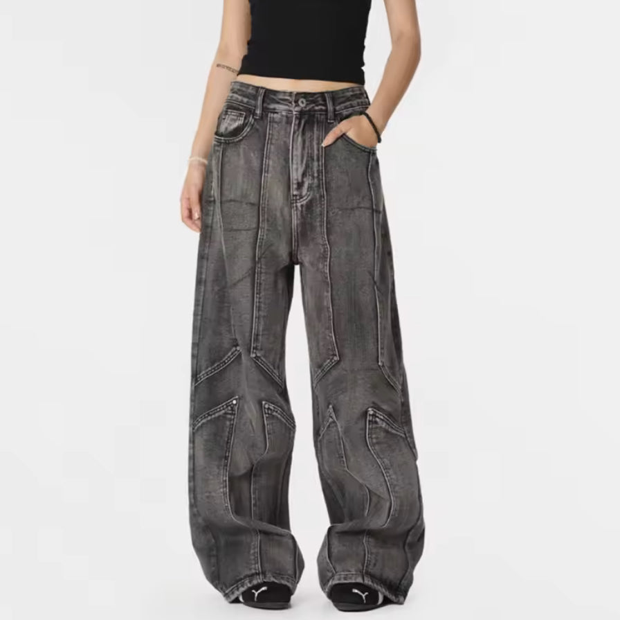 Gray Washed Double Knee Denim