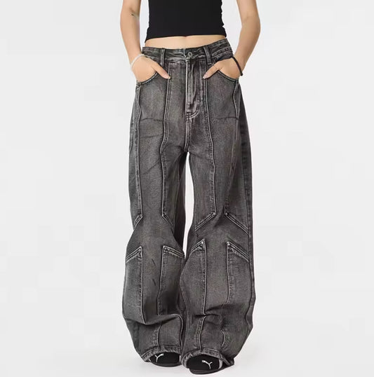 Gray Washed Double Knee Denim