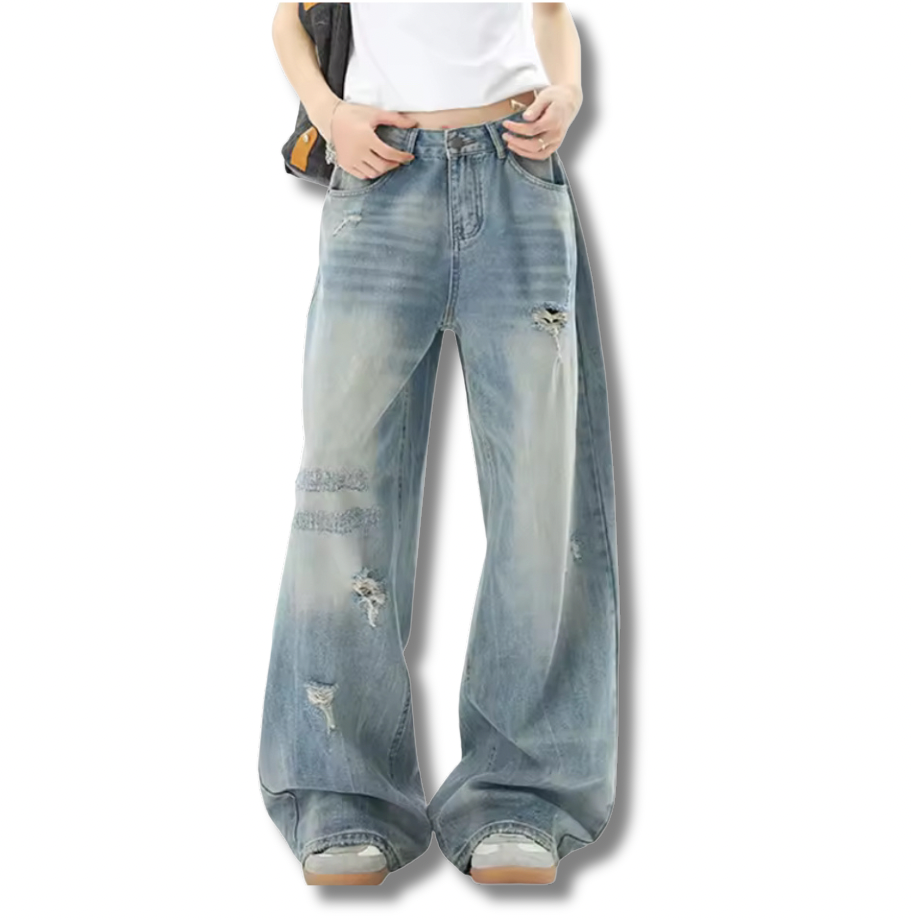 Light Blue Washed Tattered Denim