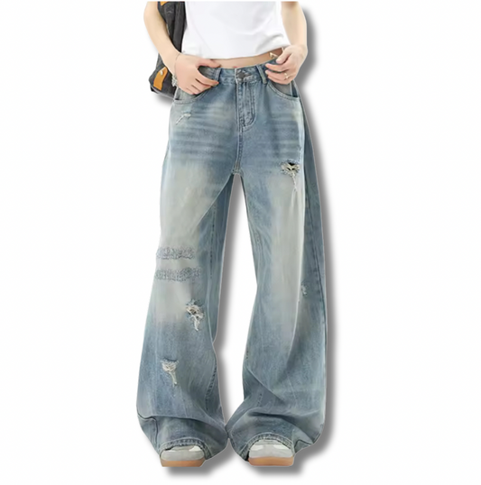 Light Blue Washed Tattered Denim