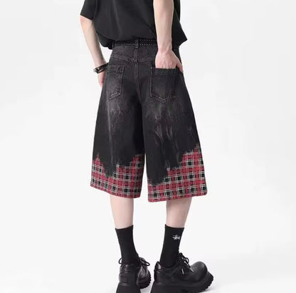 Black Retro Plaid Jorts