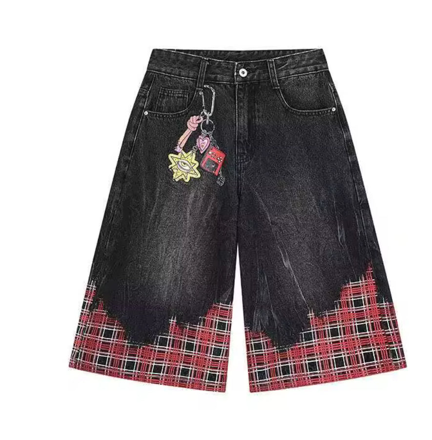 Black Retro Plaid Jorts