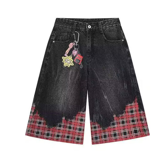 Black Retro Plaid Jorts