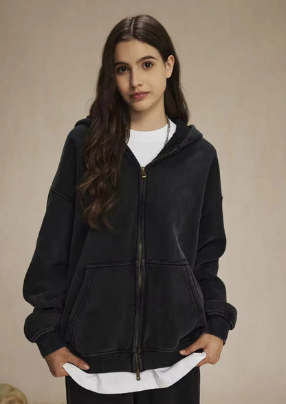 Faded Black Double Zip Hoodie